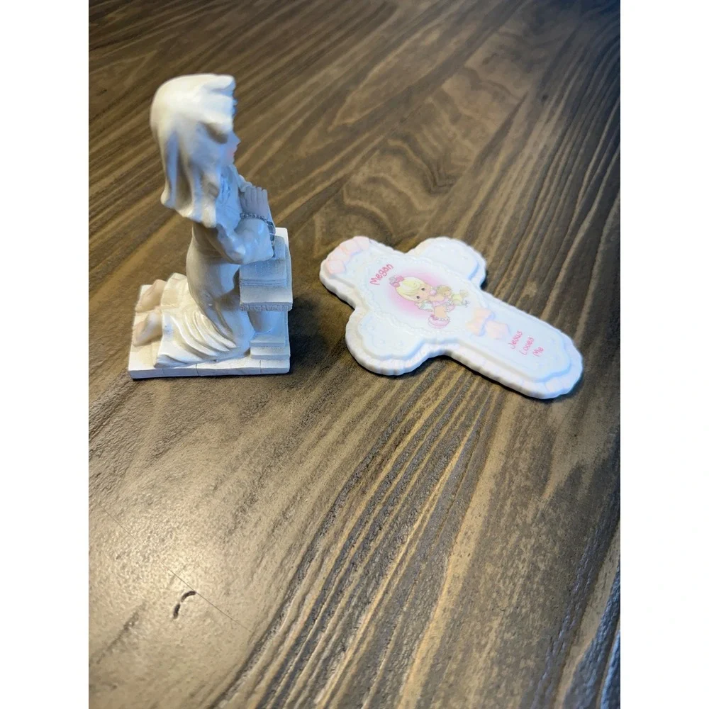 VTG Precious Moments Girl Figurine & Megan Baby Cross Set of 2 Religious